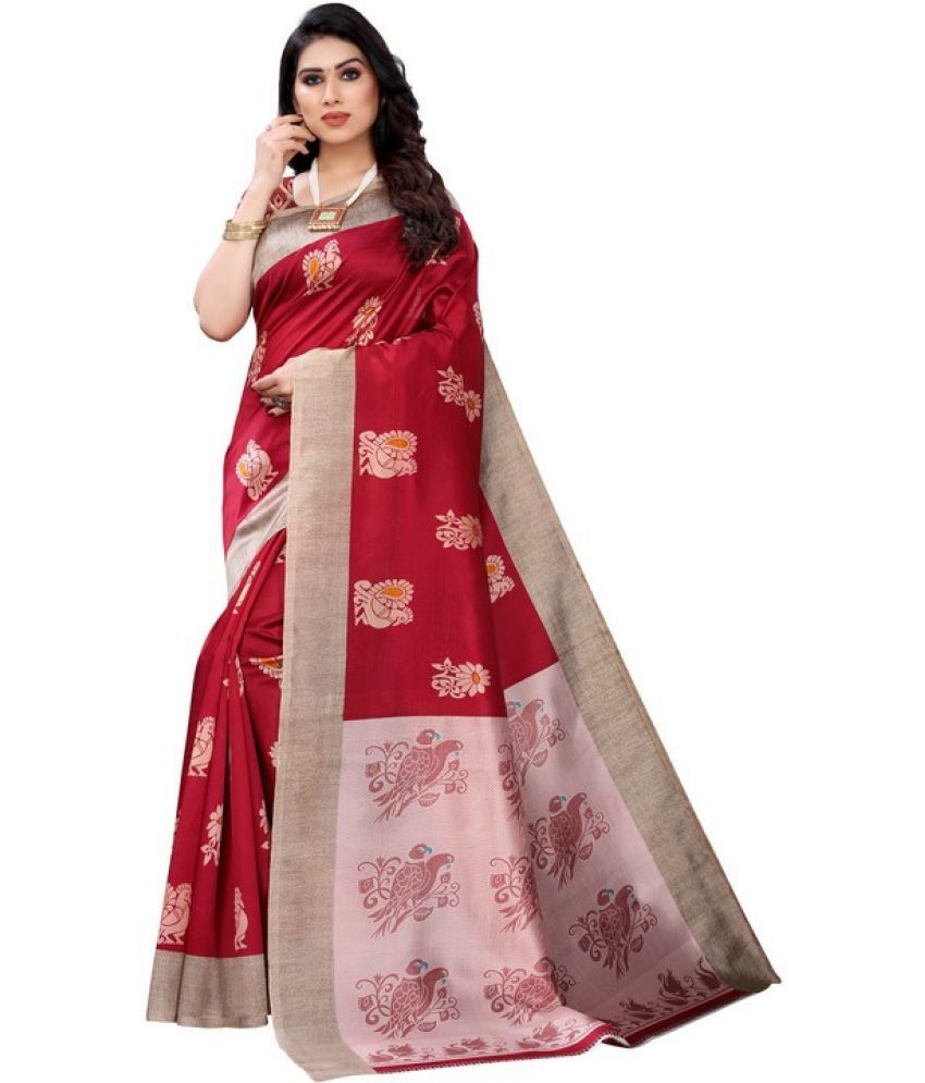     			Saadhvi Cotton Silk Applique Saree Without Blouse Piece - Red ( Pack of 1 )