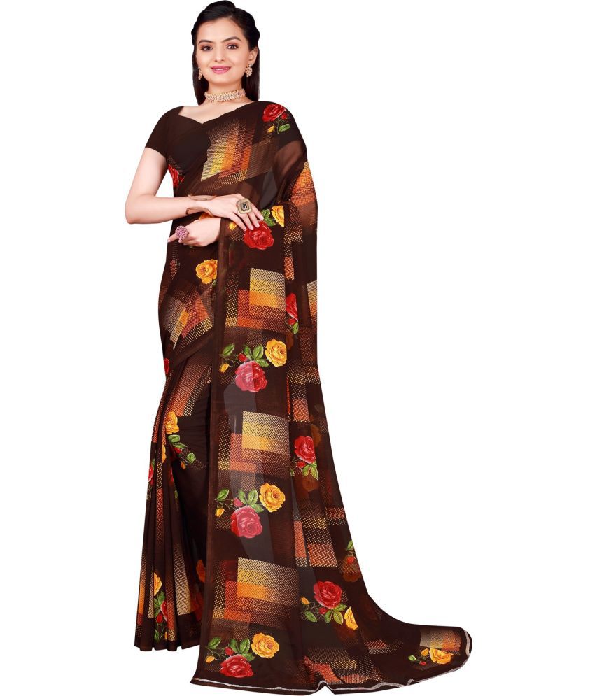     			Saadhvi Cotton Silk Applique Saree Without Blouse Piece - Brown ( Pack of 1 )