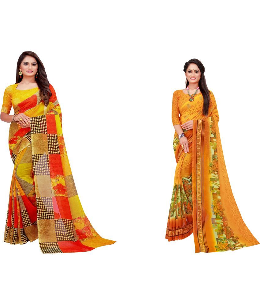     			Saadhvi Cotton Silk Applique Saree Without Blouse Piece - Yellow ( Pack of 1 )