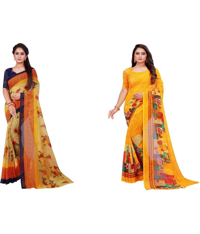     			Saadhvi Cotton Silk Applique Saree Without Blouse Piece - Multicolor ( Pack of 2 )