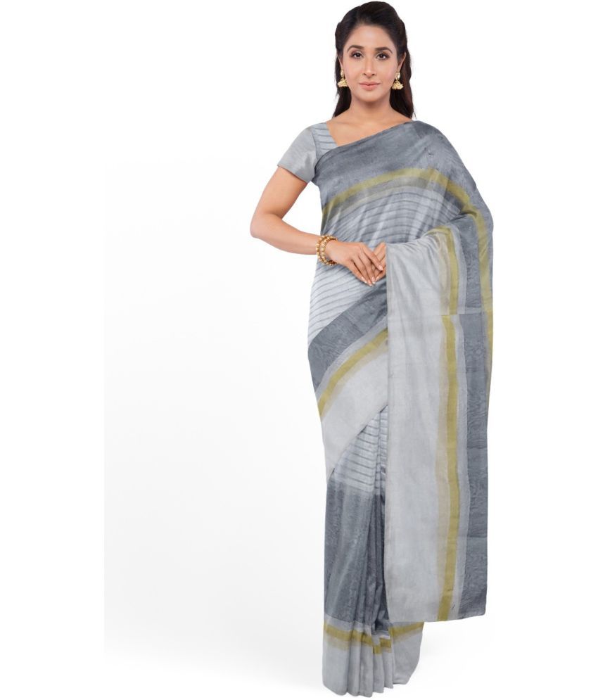     			Saadhvi Cotton Silk Applique Saree Without Blouse Piece - Grey ( Pack of 1 )