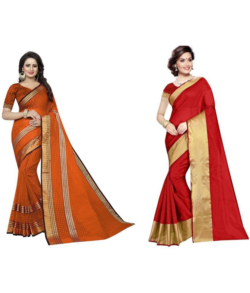     			Saadhvi Cotton Silk Applique Saree Without Blouse Piece - Red ( Pack of 1 )