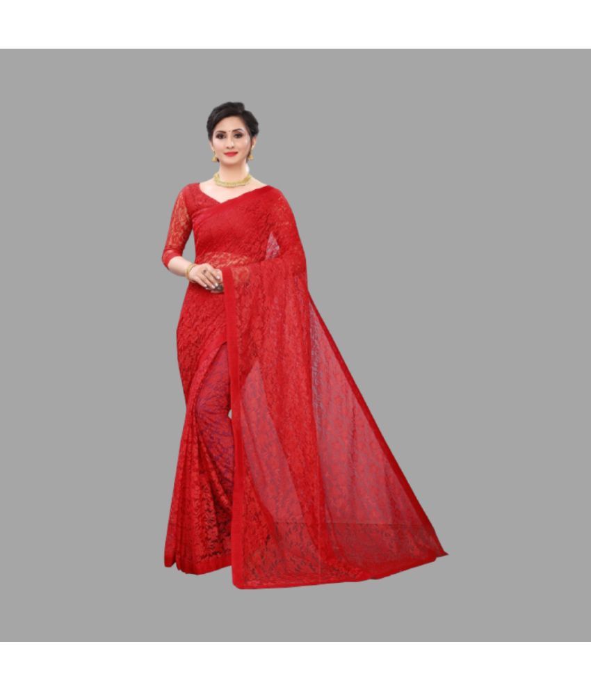     			Saadhvi Cotton Silk Applique Saree Without Blouse Piece - Red ( Pack of 1 )