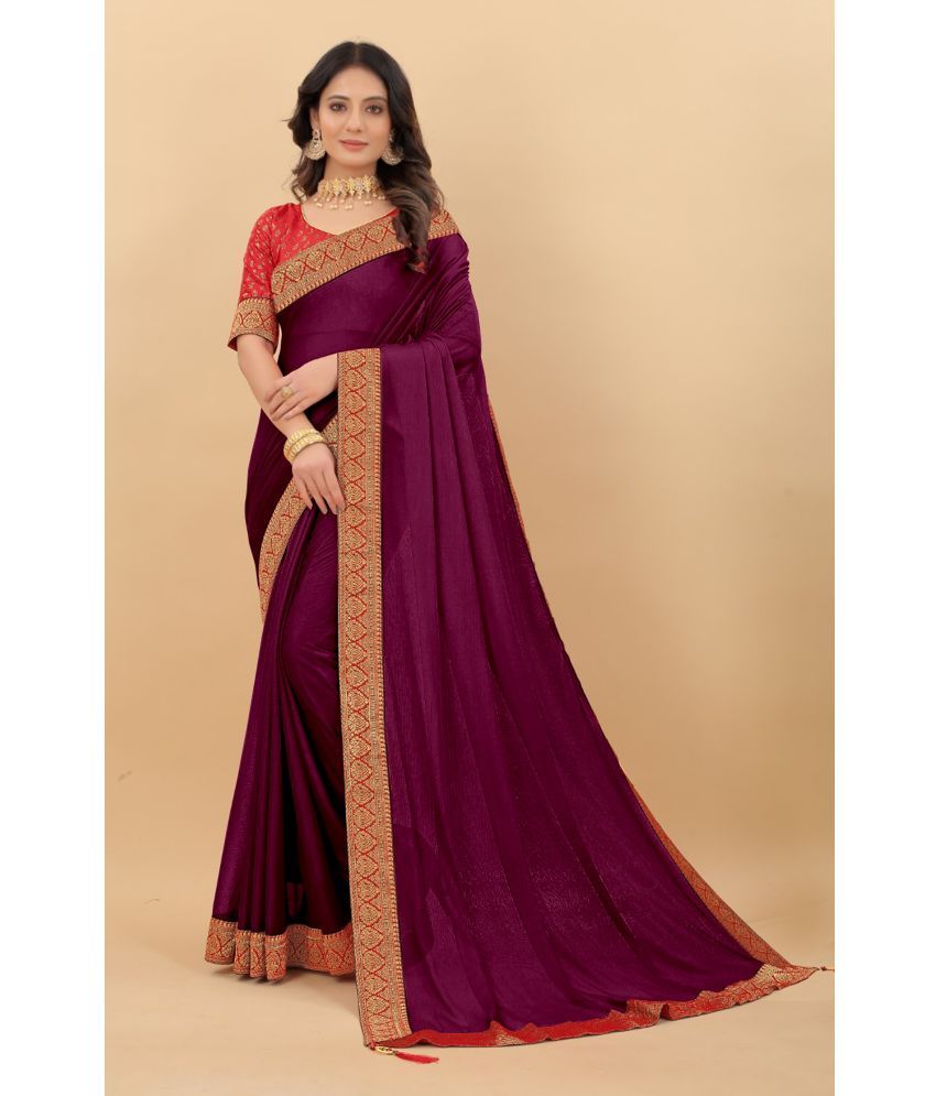     			Saadhvi Cotton Silk Applique Saree Without Blouse Piece - Wine ( Pack of 1 )