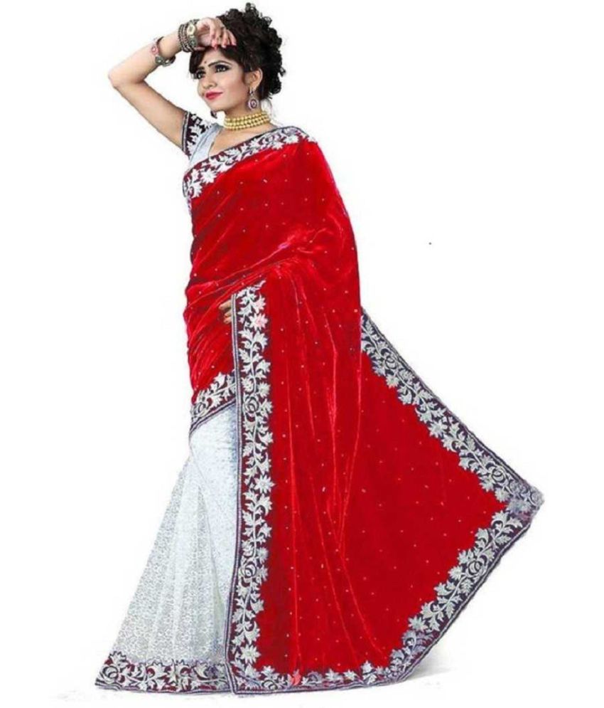     			Saadhvi Cotton Silk Applique Saree Without Blouse Piece - Red ( Pack of 1 )