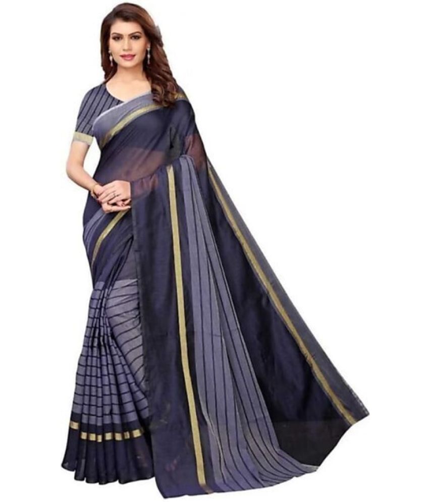     			Saadhvi Cotton Silk Applique Saree Without Blouse Piece - Navy Blue ( Pack of 1 )