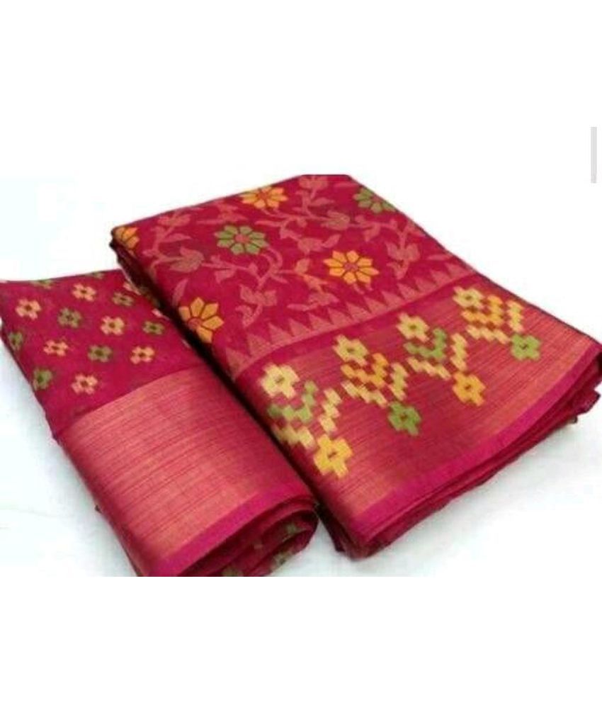     			Saadhvi Cotton Silk Applique Saree Without Blouse Piece - Pink ( Pack of 1 )