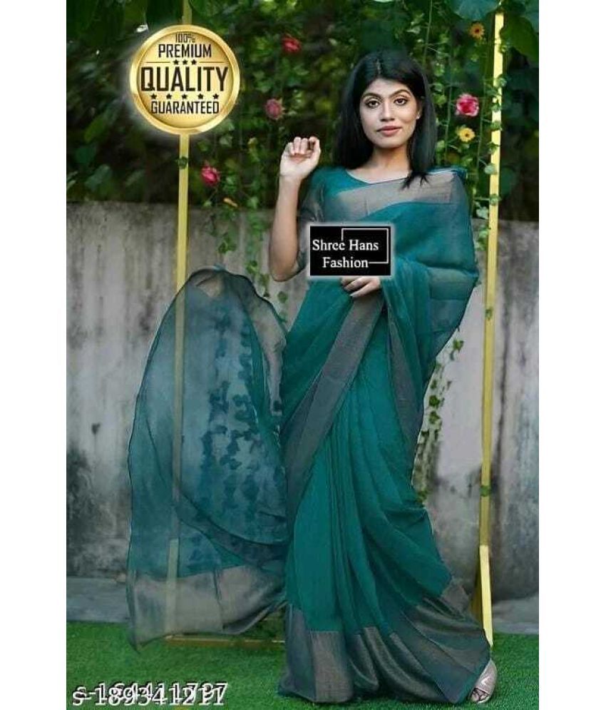     			Saadhvi Cotton Silk Applique Saree Without Blouse Piece - Green ( Pack of 1 )