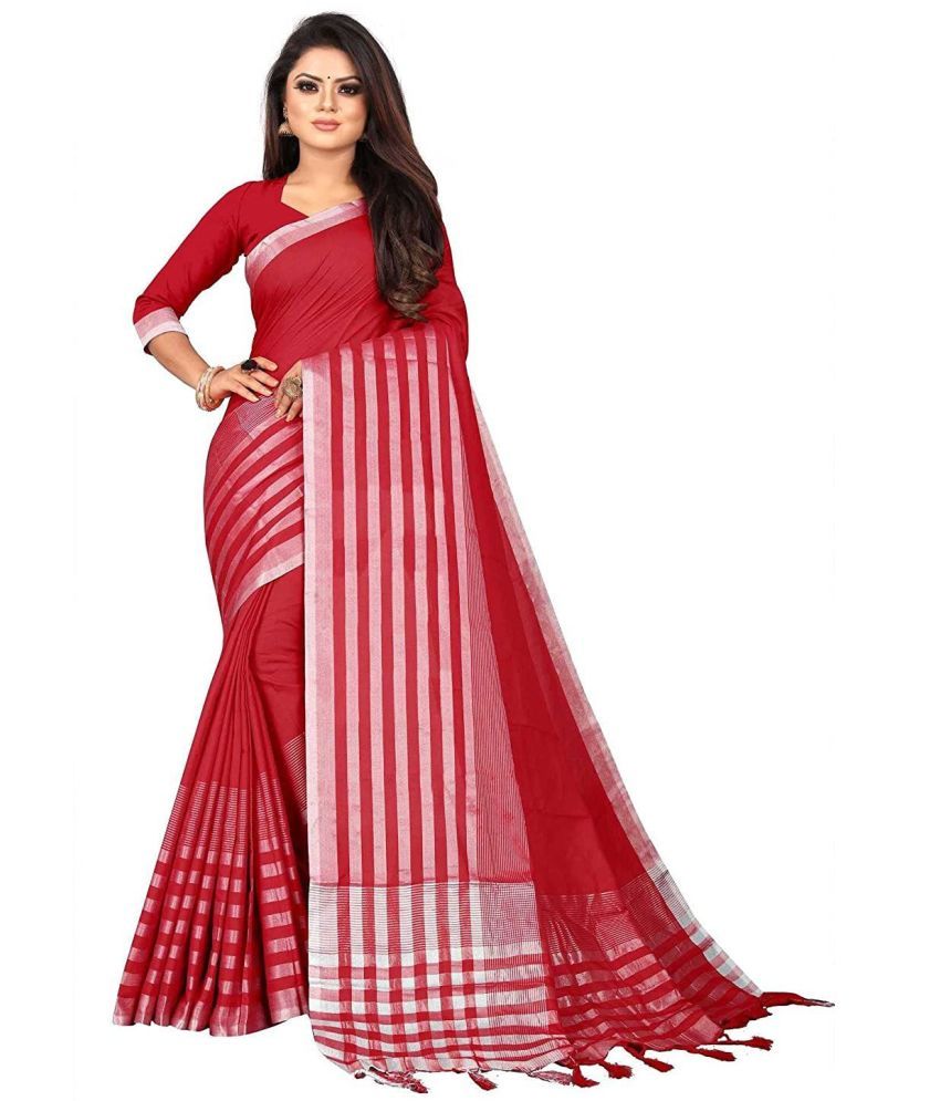     			Saadhvi Cotton Silk Applique Saree Without Blouse Piece - Red ( Pack of 1 )