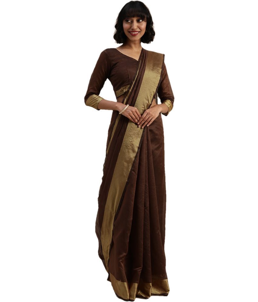     			Saadhvi Cotton Silk Applique Saree Without Blouse Piece - Brown ( Pack of 1 )