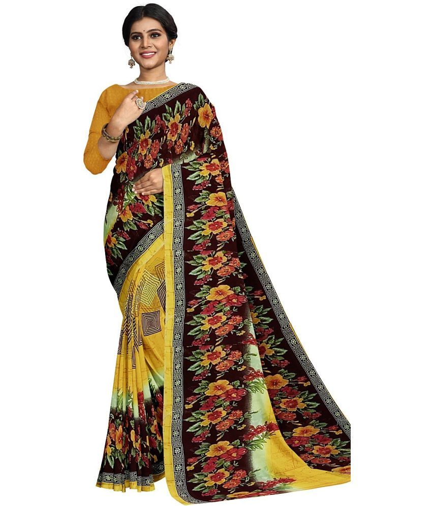     			Saadhvi Cotton Silk Applique Saree Without Blouse Piece - Mustard ( Pack of 1 )