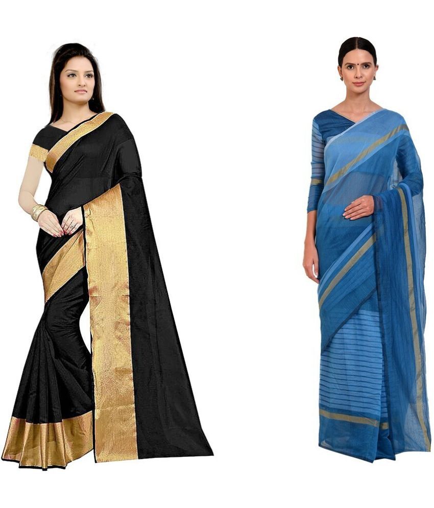     			Saadhvi Cotton Silk Applique Saree Without Blouse Piece - Multicolor ( Pack of 2 )