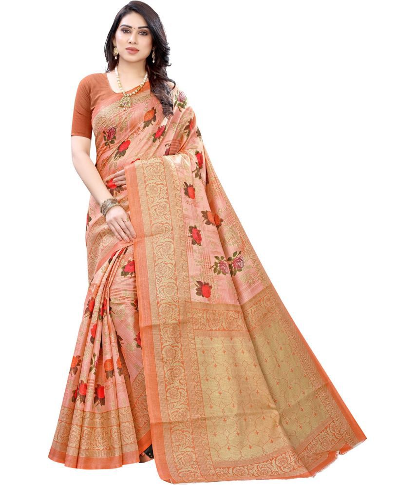     			Saadhvi Cotton Silk Colorblock Saree With Blouse Piece - Orange ( Pack of 1 )