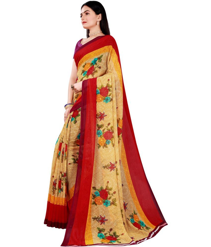     			Saadhvi Cotton Silk Colorblock Saree With Blouse Piece - Red ( Pack of 1 )