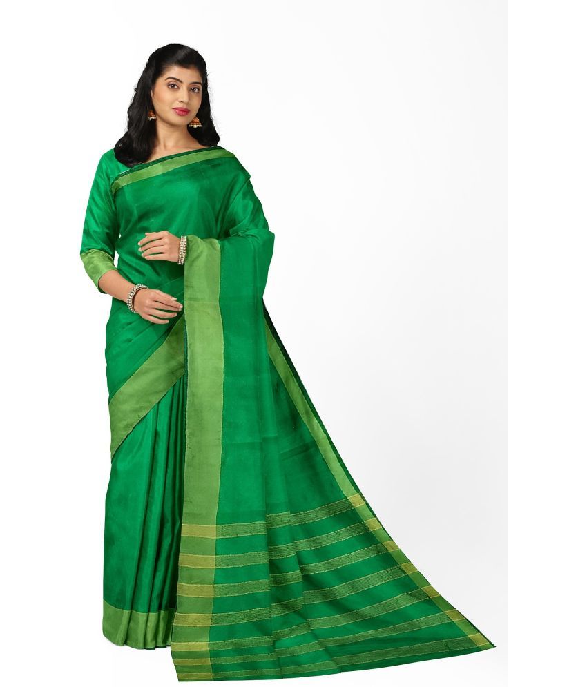     			Saadhvi Cotton Silk Colorblock Saree With Blouse Piece - Green ( Pack of 1 )