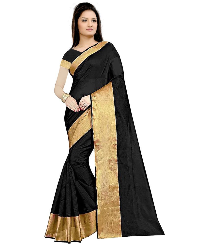     			Saadhvi Cotton Silk Colorblock Saree With Blouse Piece - Black ( Pack of 1 )