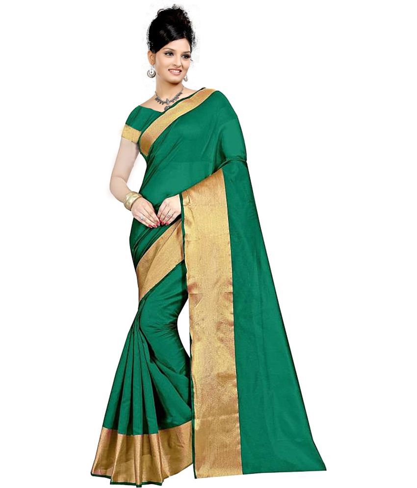     			Saadhvi Cotton Silk Colorblock Saree With Blouse Piece - Green ( Pack of 1 )