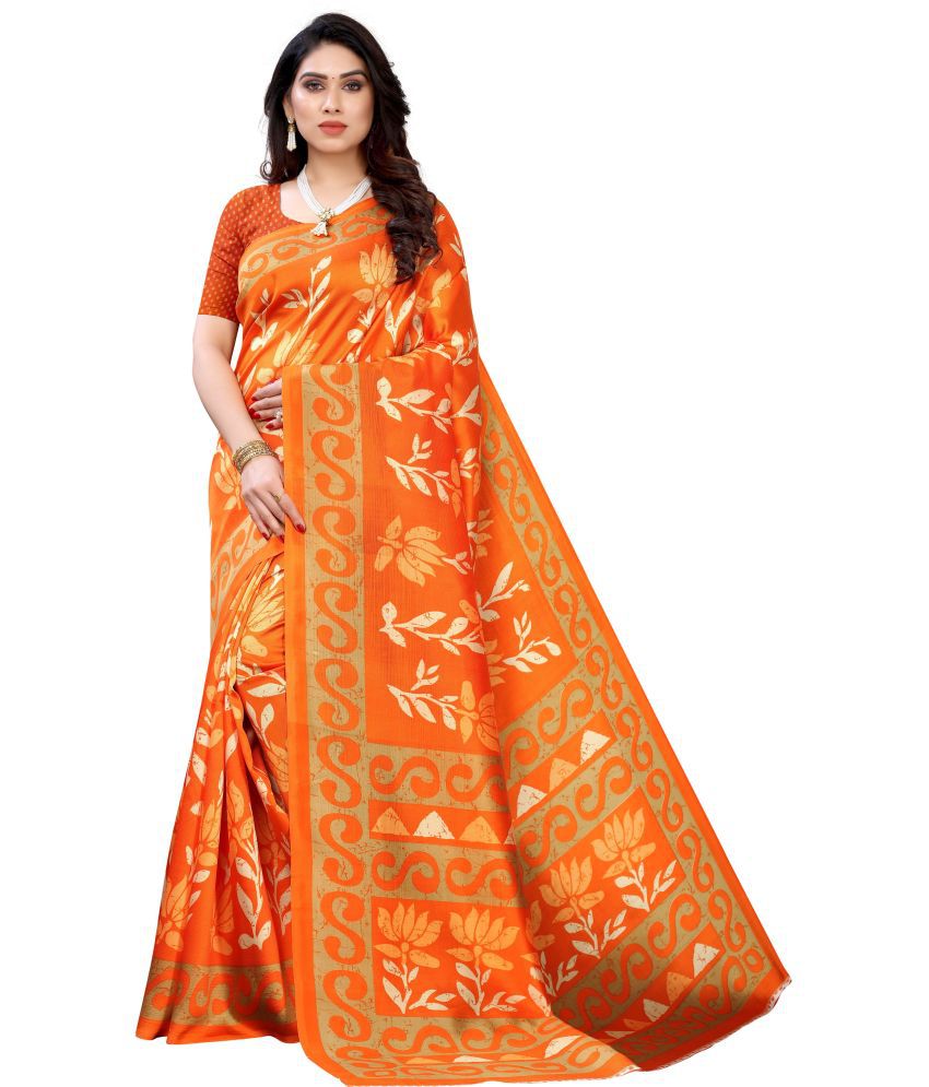     			Saadhvi Cotton Silk Embellished Saree Without Blouse Piece - Orange ( Pack of 1 )