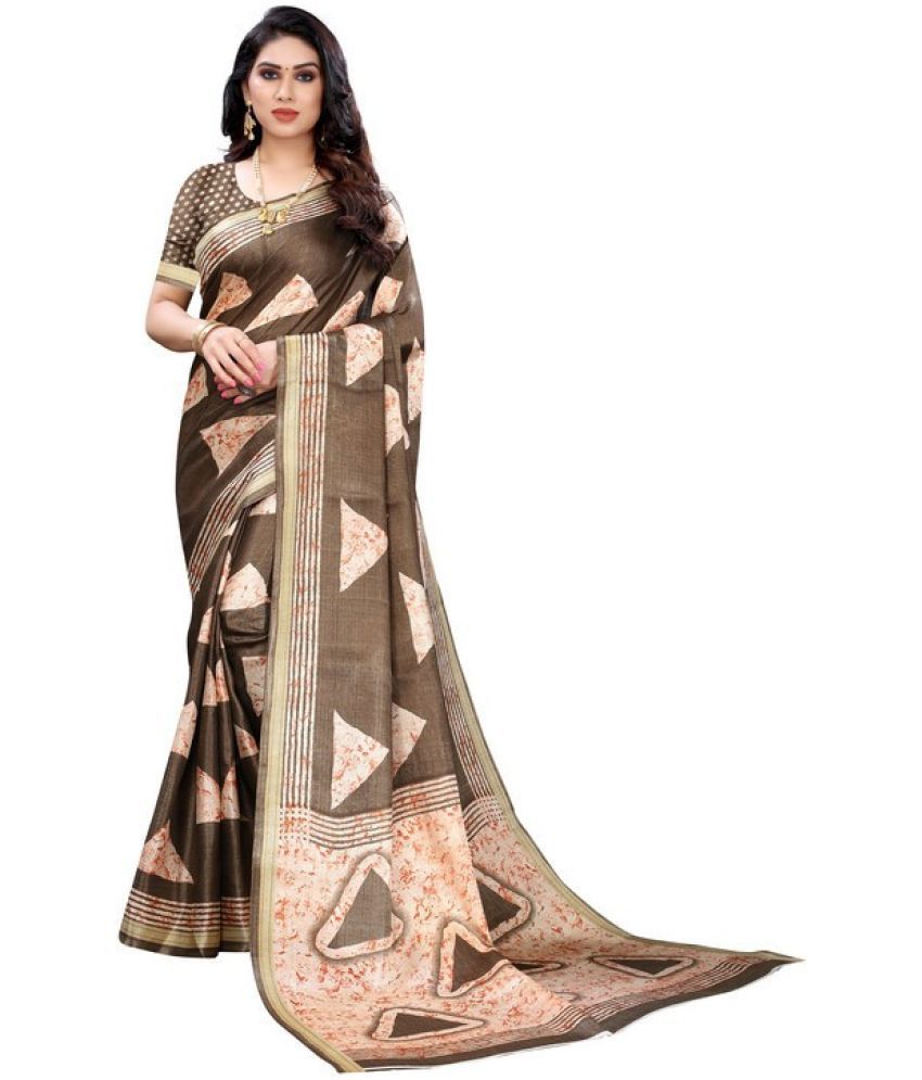     			Saadhvi Cotton Silk Embellished Saree With Blouse Piece - Brown ( Pack of 1 )