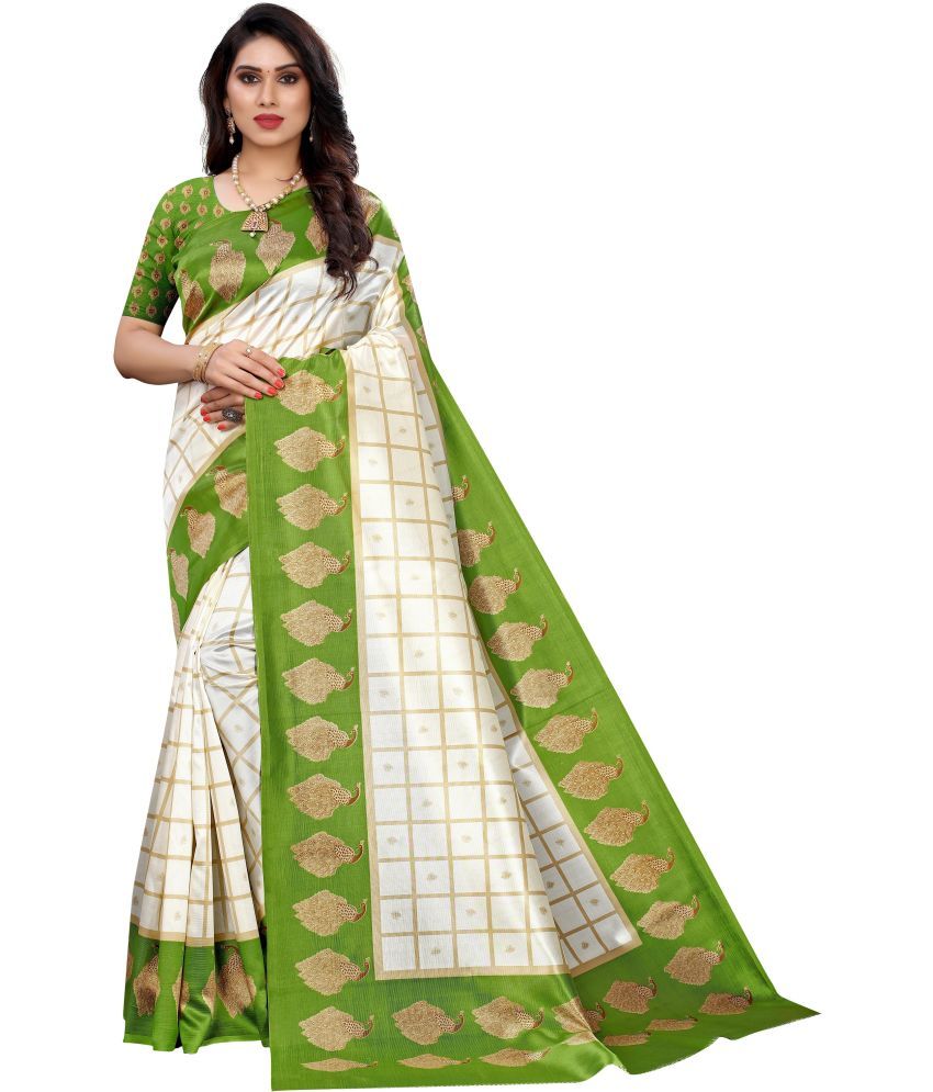     			Saadhvi Cotton Silk Embellished Saree Without Blouse Piece - Green ( Pack of 1 )