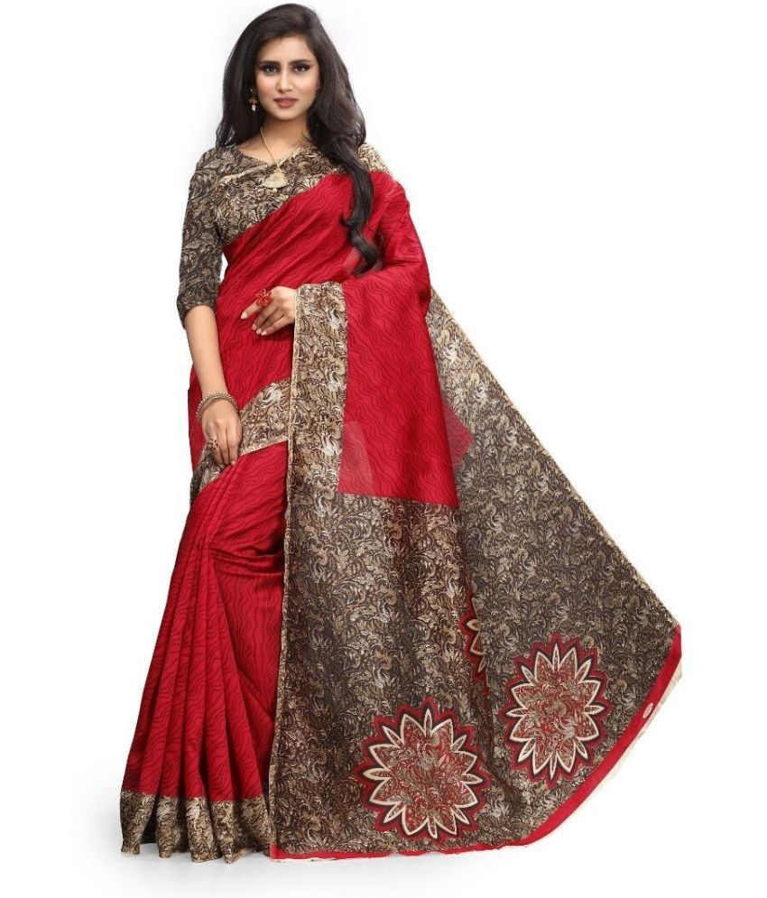     			Saadhvi Cotton Silk Embellished Saree Without Blouse Piece - Red ( Pack of 1 )