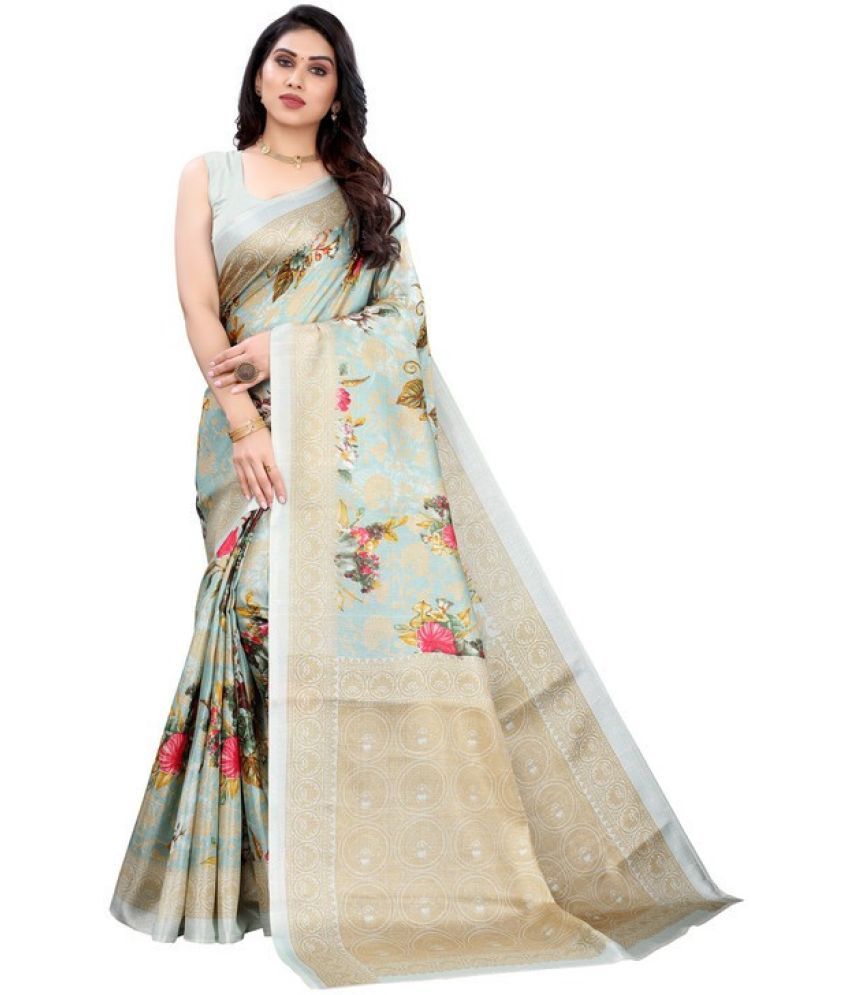     			Saadhvi Cotton Silk Printed Saree Without Blouse Piece - Blue ( Pack of 1 )