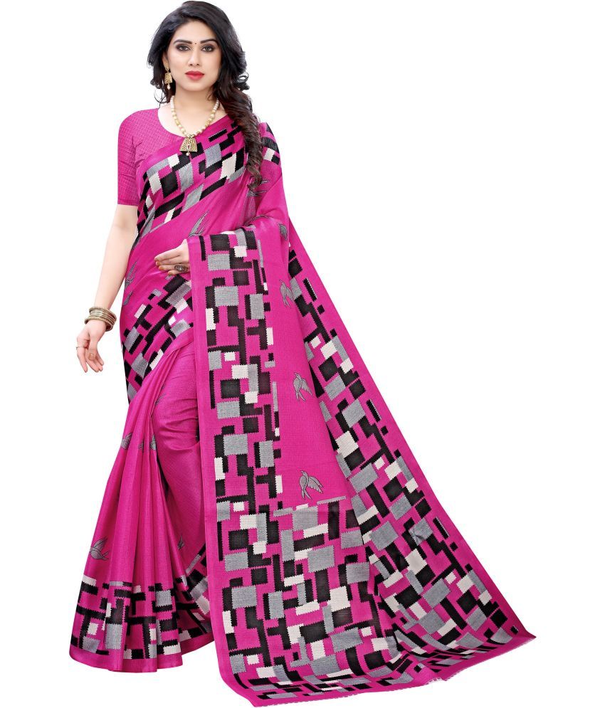     			Saadhvi Cotton Silk Printed Saree Without Blouse Piece - Pink ( Pack of 1 )