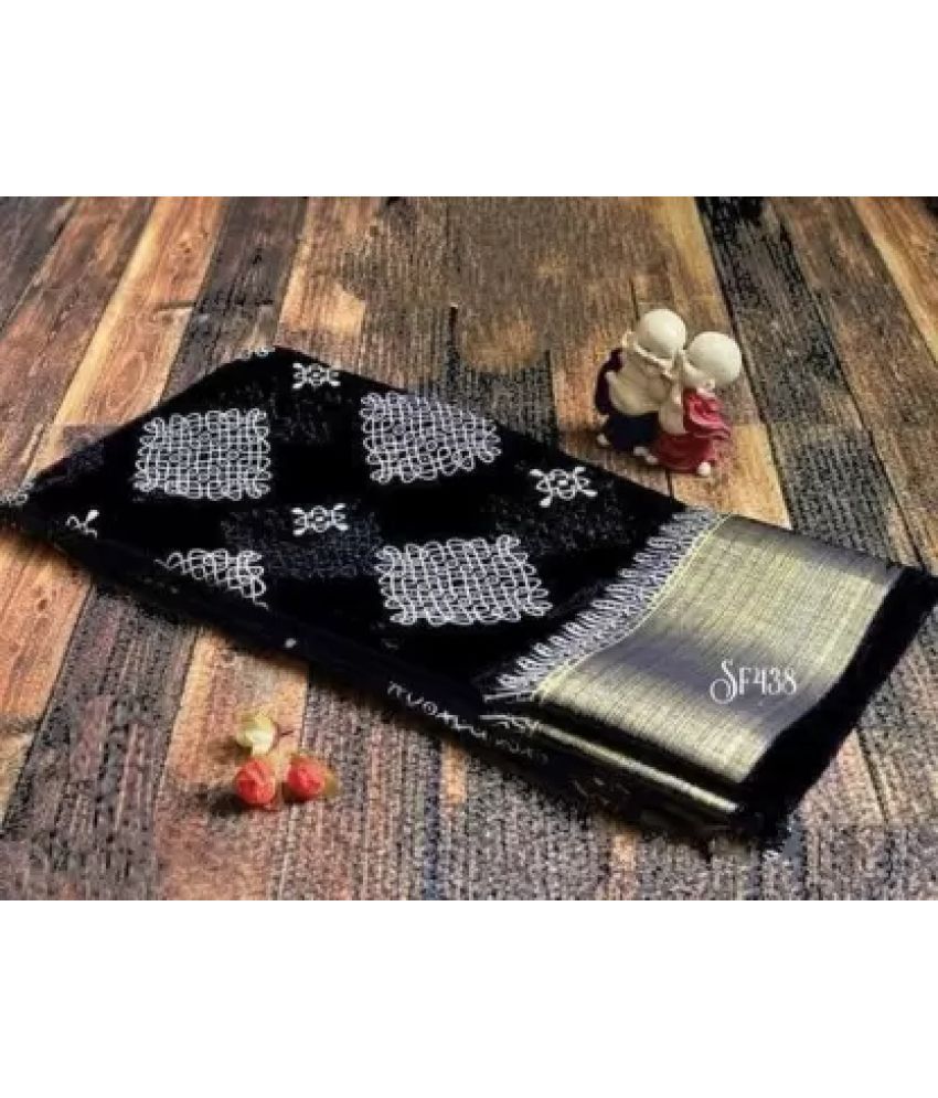    			Saadhvi Cotton Silk Printed Saree With Blouse Piece - Black ( Pack of 1 )