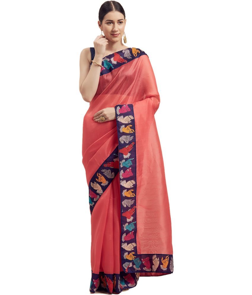     			Saadhvi Cotton Silk Self Design Saree Without Blouse Piece - Peach ( Pack of 1 )