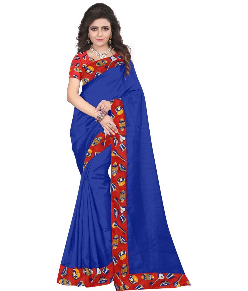     			Saadhvi Cotton Silk Self Design Saree Without Blouse Piece - Blue ( Pack of 1 )