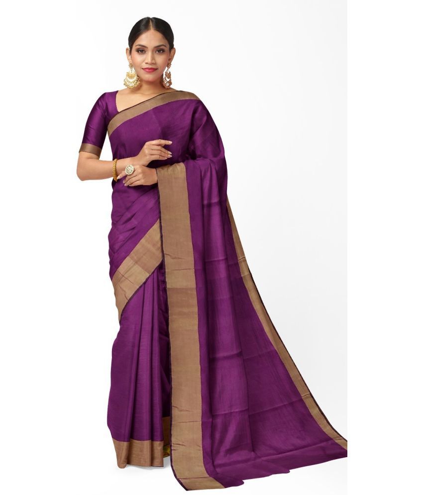     			Saadhvi Cotton Silk Self Design Saree Without Blouse Piece - Blue ( Pack of 1 )