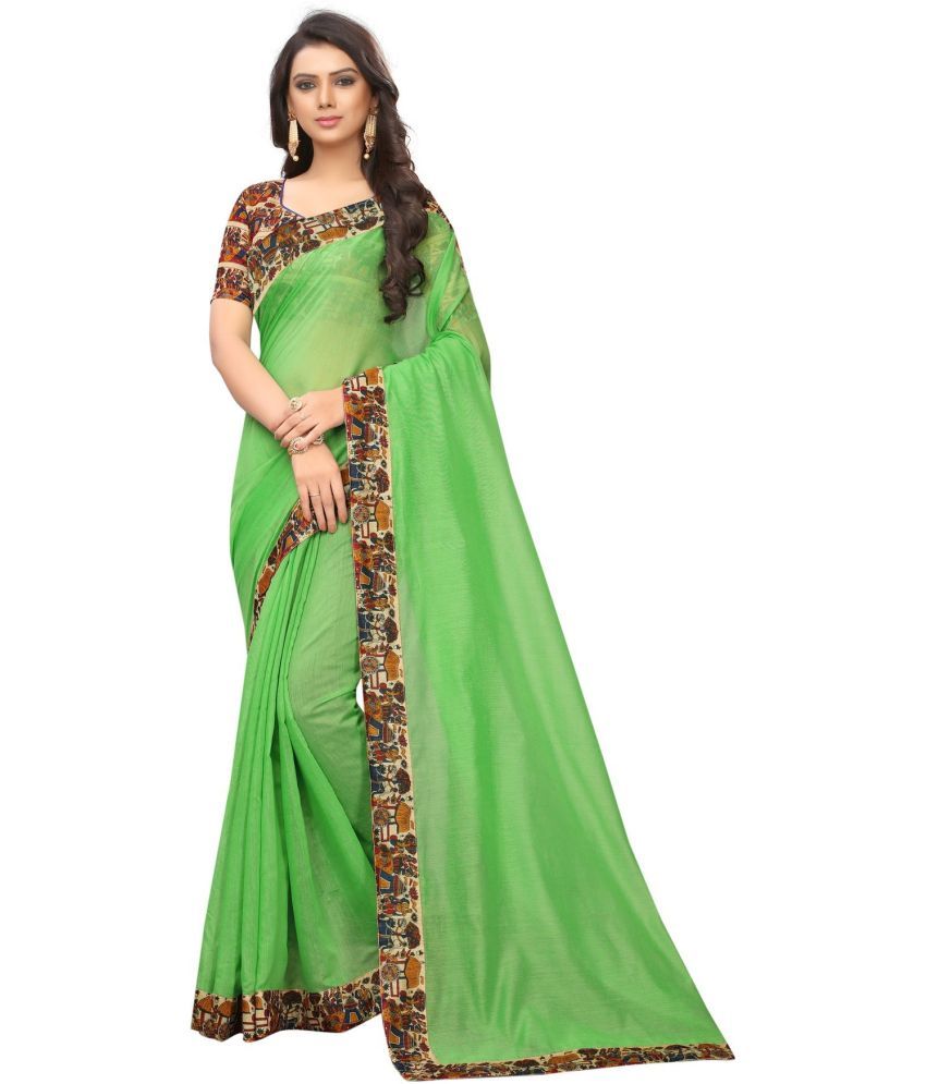     			Saadhvi Cotton Silk Self Design Saree Without Blouse Piece - Green ( Pack of 1 )