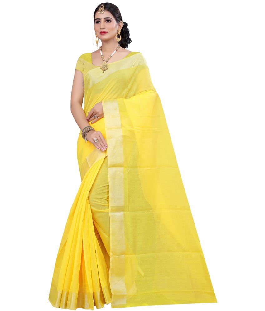     			Saadhvi Cotton Silk Solid Saree Without Blouse Piece - Yellow ( Pack of 1 )