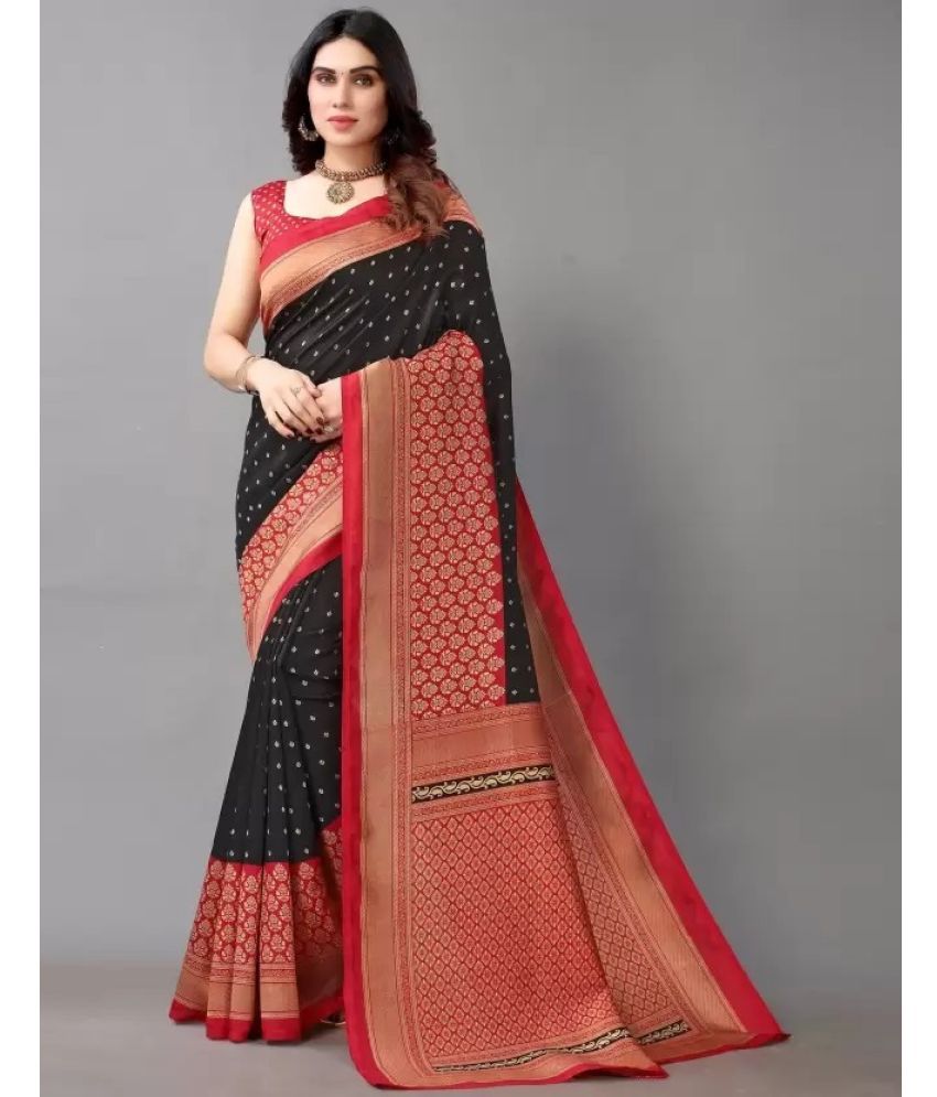     			Saadhvi Cotton Silk Woven Saree Without Blouse Piece - Black ( Pack of 1 )