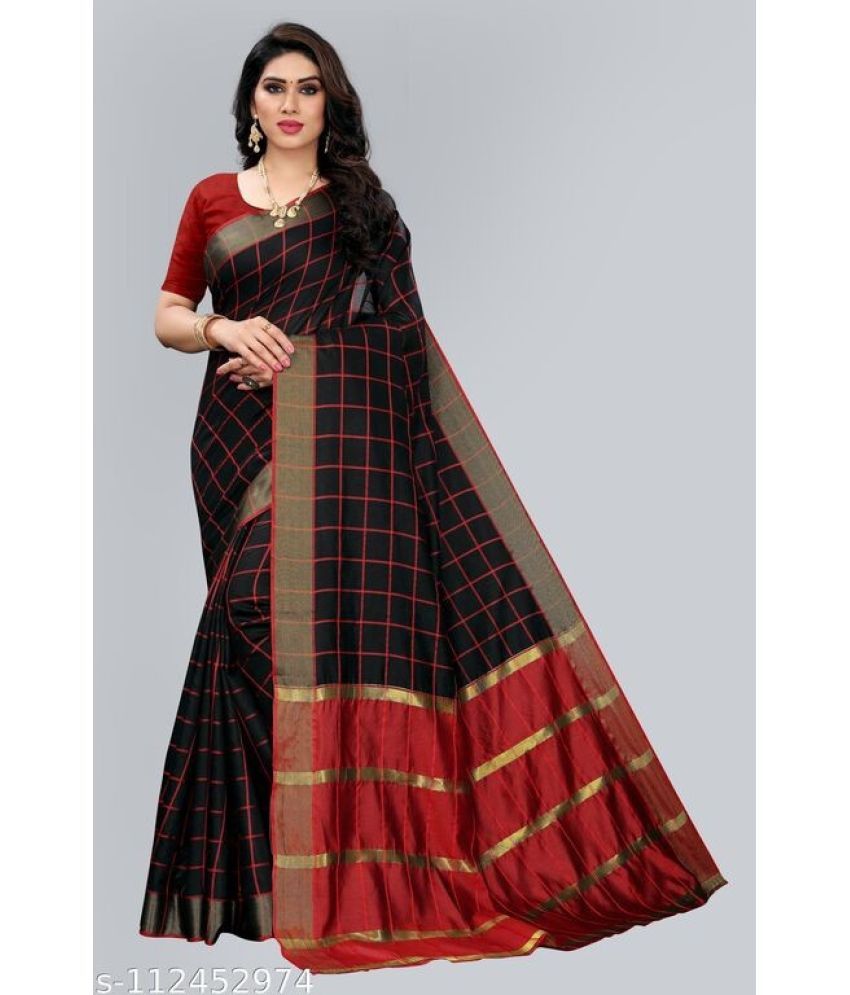     			Saadhvi Cotton Silk Woven Saree Without Blouse Piece - Black ( Pack of 1 )