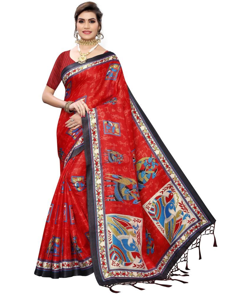     			Saadhvi Cotton Silk Woven Saree Without Blouse Piece - Red ( Pack of 1 )