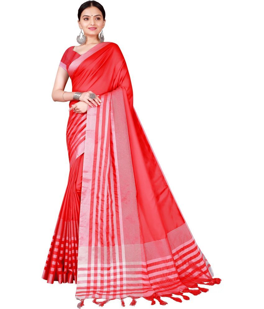     			Saadhvi Cotton Silk Woven Saree Without Blouse Piece - Red ( Pack of 1 )