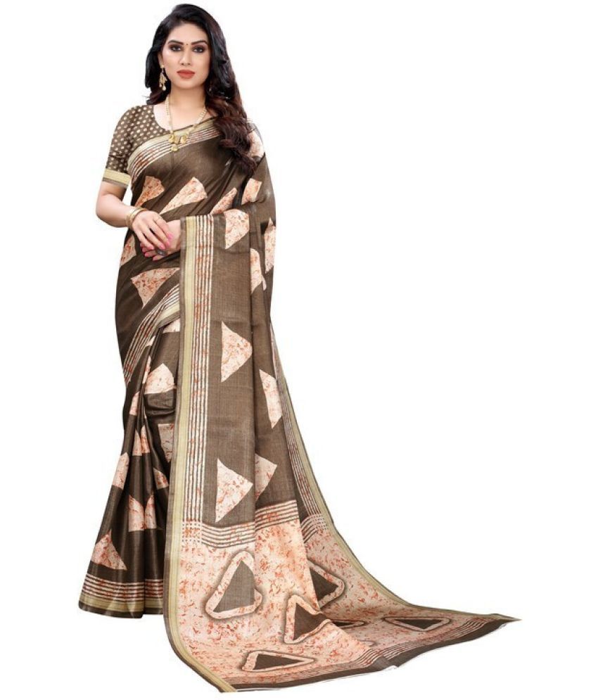     			Saadhvi Cotton Silk Woven Saree Without Blouse Piece - Brown ( Pack of 1 )