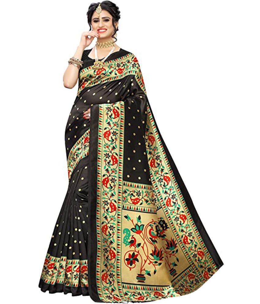     			Saadhvi Cotton Silk Woven Saree With Blouse Piece - Black ( Pack of 1 )