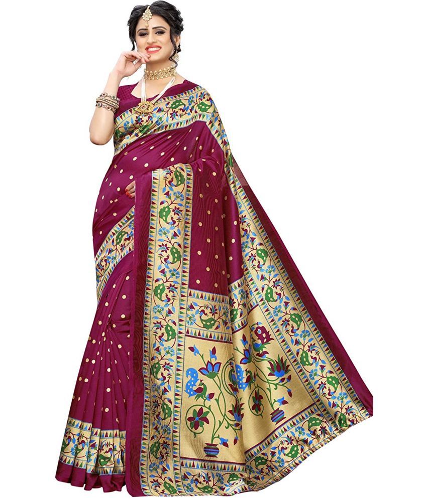     			Saadhvi Cotton Silk Woven Saree With Blouse Piece - Wine ( Pack of 1 )