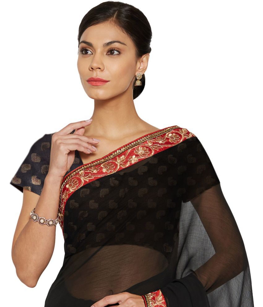     			Saadhvi Cotton Silk Woven Saree Without Blouse Piece - Black ( Pack of 1 )