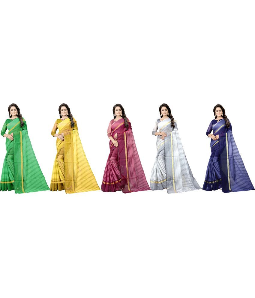     			Saadhvi Cotton Silk Woven Saree Without Blouse Piece - Yellow ( Pack of 1 )