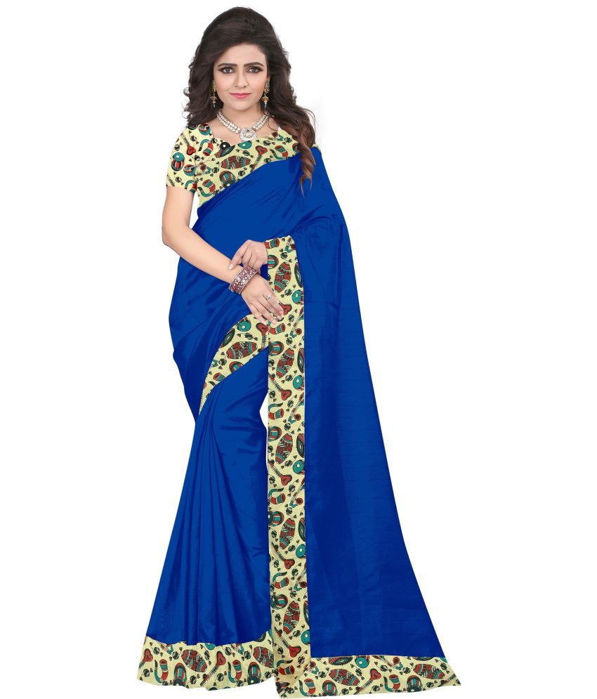     			Saadhvi Cotton Silk Woven Saree Without Blouse Piece - Blue ( Pack of 1 )