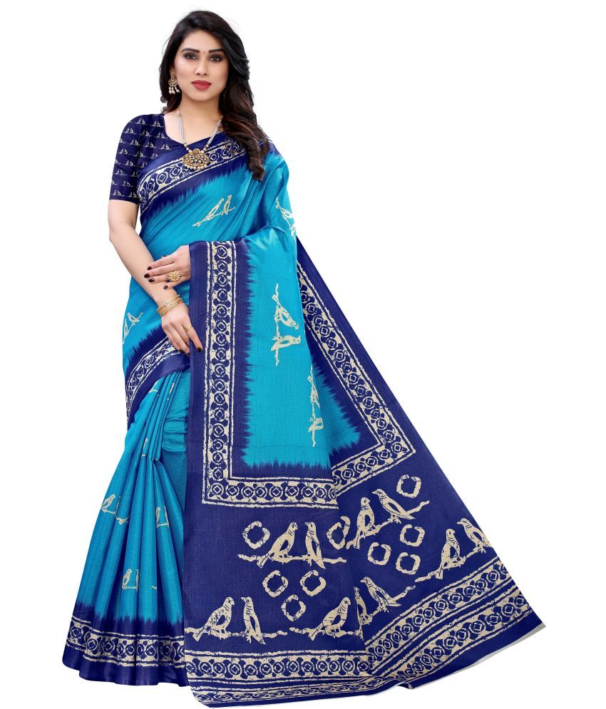     			Saadhvi Cotton Silk Woven Saree Without Blouse Piece - Blue ( Pack of 1 )