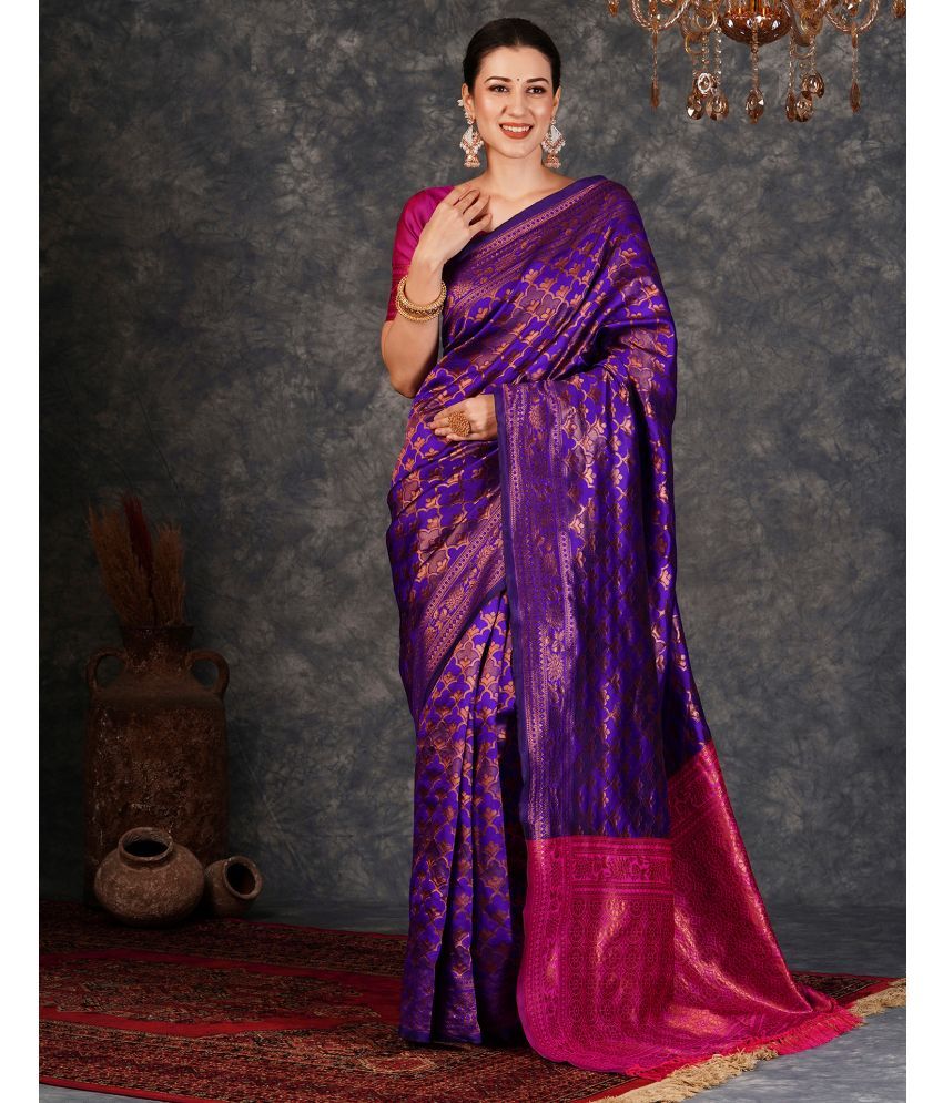     			Samah Silk Woven Saree With Blouse Piece - Magenta ( Pack of 1 )