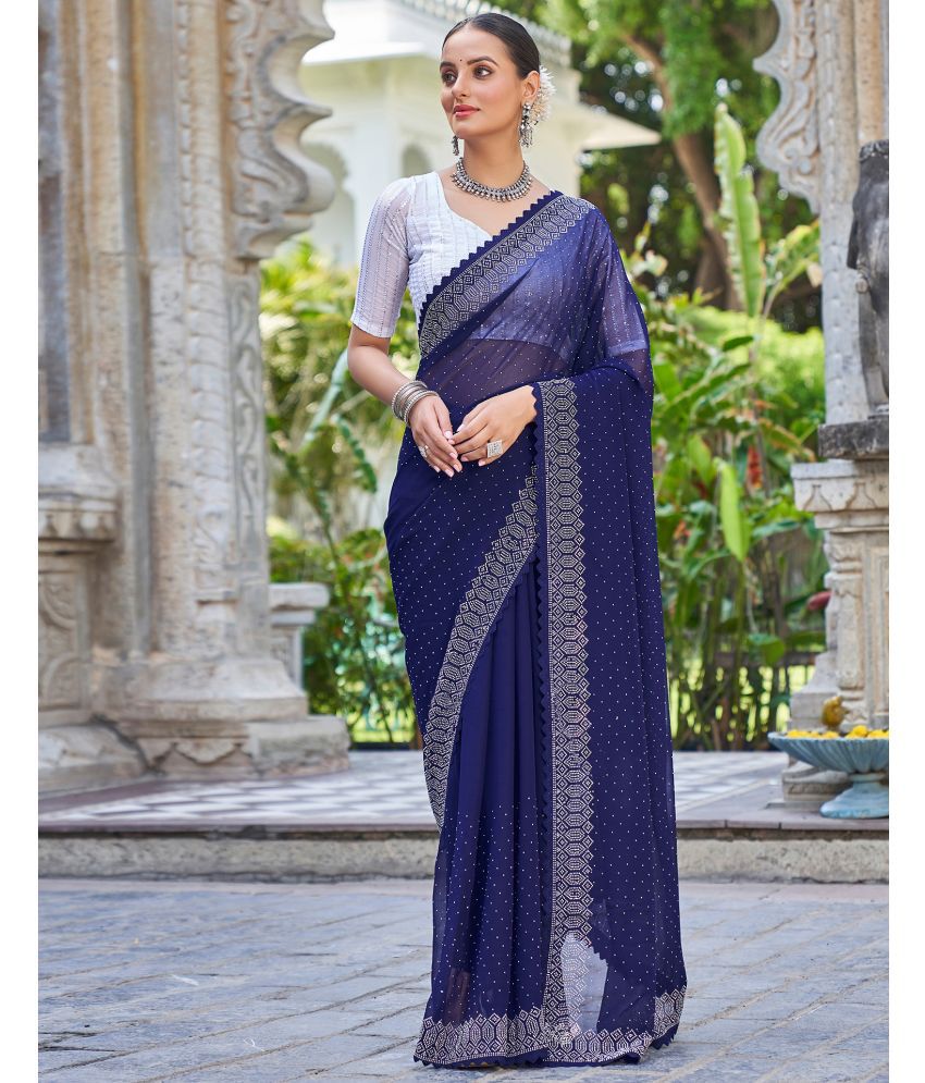     			Satrani Georgette Embellished Saree With Blouse Piece - Navy Blue ( Pack of 1 )