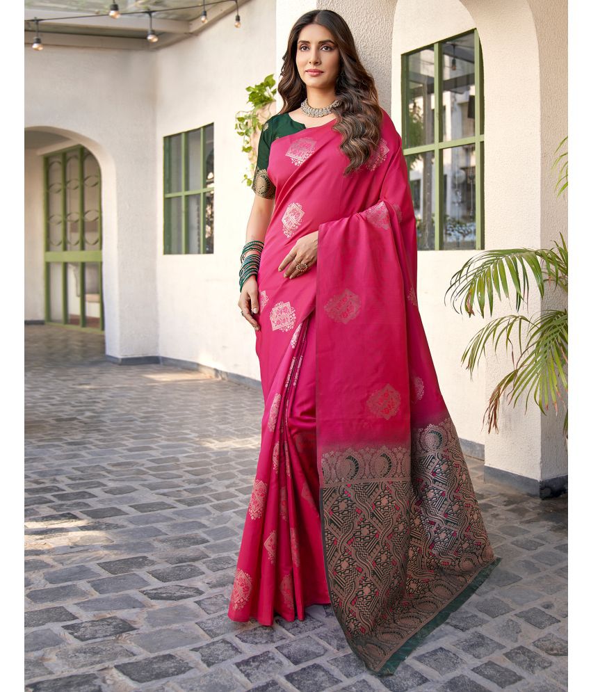     			Satrani Silk Blend Self Design Saree With Blouse Piece - Pink ( Pack of 1 )