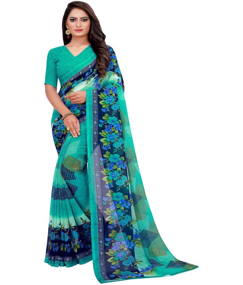     			Vkaran Cotton Silk Applique Saree Without Blouse Piece - Green ( Pack of 1 )