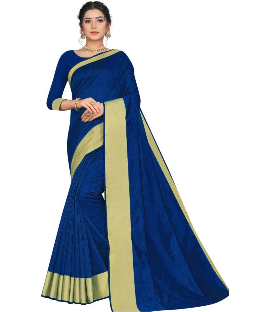     			Vkaran Cotton Silk Applique Saree Without Blouse Piece - Blue ( Pack of 1 )