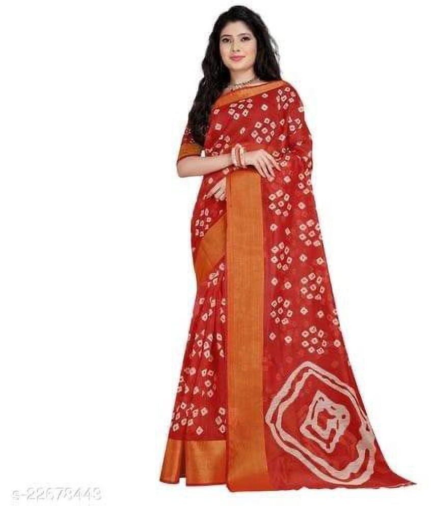     			Vkaran Cotton Silk Applique Saree Without Blouse Piece - Red ( Pack of 1 )